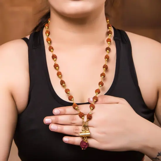 Certified Rudraksha Mala 5 Face (panchmukhi) Authentic Genuine Rudraksh Beads Rosary Japa Mala Bead Necklace Puja Prayer Meditation Beads Gold/silver Plated Mala for Men Women (1 Pcs) {2}