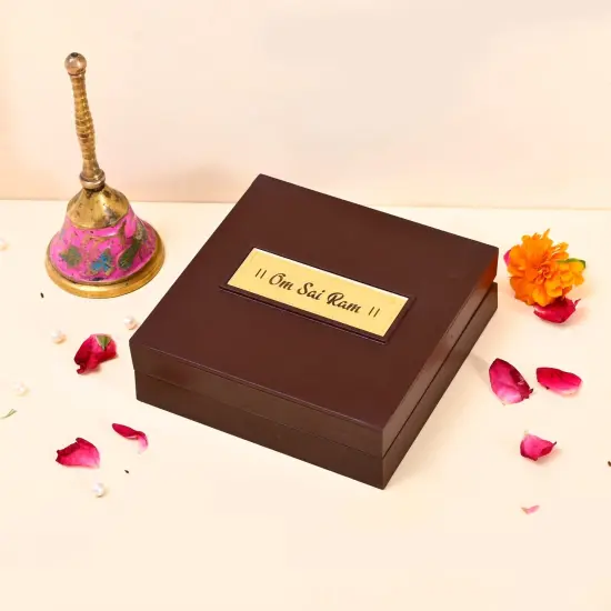 Gold Plated Sai Baba Photo Frame with Charan Paduka for Diwali Housewarming Indian Wedding Return Gift Worship Pooja Room Decor Hindu Religious Devotional Paduka Prayer Box Good Luck Gift {4}