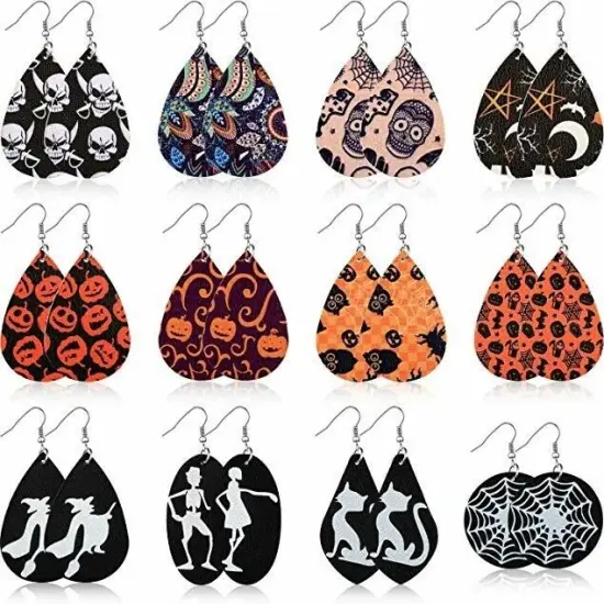 Chic Halloween Teardrop Leather Drop Earrings {2}