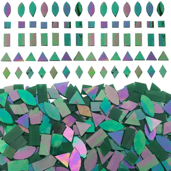 LITMIND Iridescent Glass Mosaic Tiles for Crafts, 240 Pieces 5 Shapes Mixed Green Stained Glass Pieces, Mosaic Kits for Adults (Iridescent Green) {2}