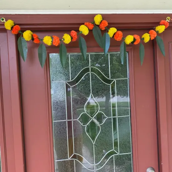 Marigold Mango Leaf Door Toran Hanging Valance Festival Marigold Garland Window Indoor Outdoor Decor Bandarwal Pooja Decor Wedding Favor Diwali Decor {5}