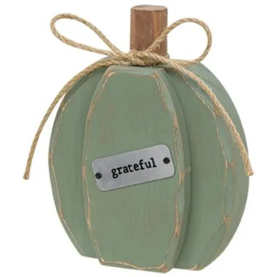 Rustic Pumpkin Sitter Wood Fall Accent with Galvanized Metal Plate Grateful {1}