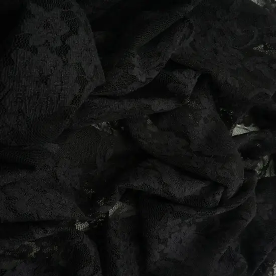 1 Yard Floral Lace Fabric, 58/60&Prime; Wide Nylon Spandex Blend BLACK {6}