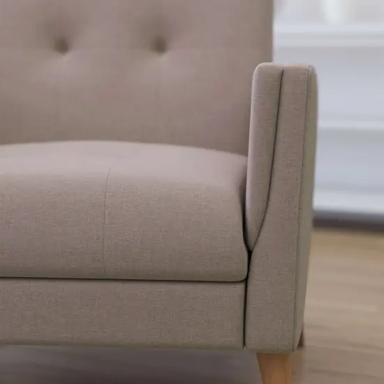 Merrick Lane Randolph Mid-Century Modern Armchair with Tufted Faux Linen Upholstery and Solid Wood Legs Taupe {6}