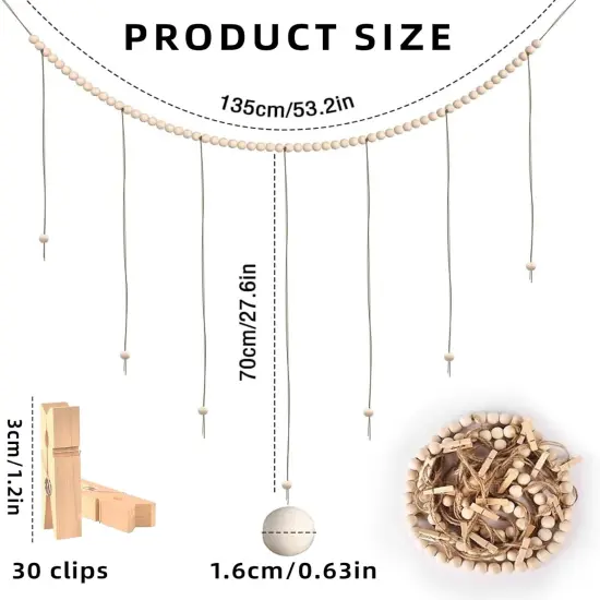 Boho Wood Bead Garland Picture Holder for Wall {3}