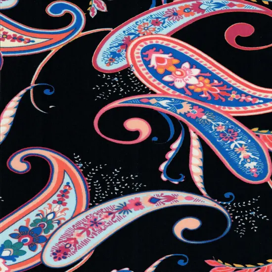 1 Yard Korean ITY Paisley Print Knit Fabric, 58/60&Prime; Wide Polyester Spandex Blend BLACK {2}