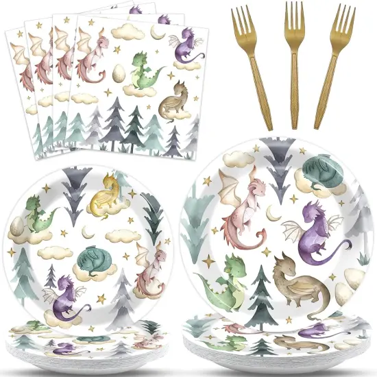 96 Pieces Dragons Party Plates {1}