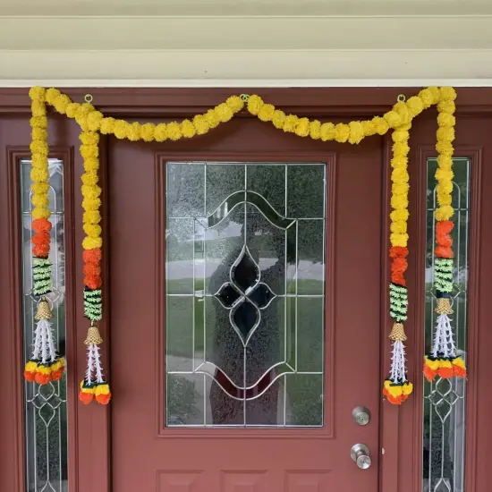 2 Strings Artificial Marigold Flowers Garland for Home, Party Door Hanging Diwali Decorations Day of the Dead Dia De Los Muertos Ofrenda Halloween Marygold Traditional Indian Theme Decor {4}