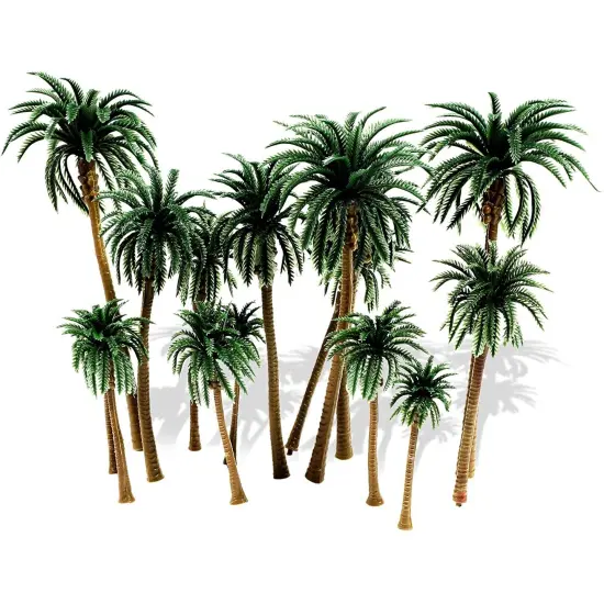 Miniature Model Palm Trees for Dioramas, DIY Crafts (5 Sizes, 15 Pieces) Green {1}