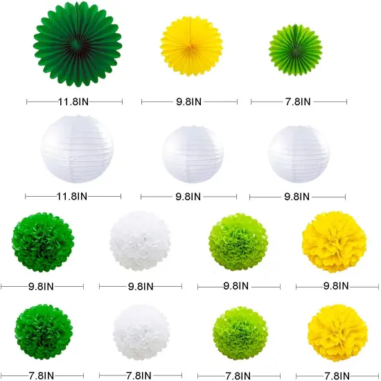 Yellow Green Party Decoration Kit Hanging Paper Fans Lanterns Flowers Pom Pom with 3D Butterfly Green Leaves Garland for Birthday {3}