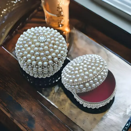 Pearl Jewelry Box for Women and Girls Travel Case Jewelry Organizer Gift Box Indian Pakistani Wedding Favor Diwali Gift for Mother&rsquo;s Day Anniversary Housewarming {2}