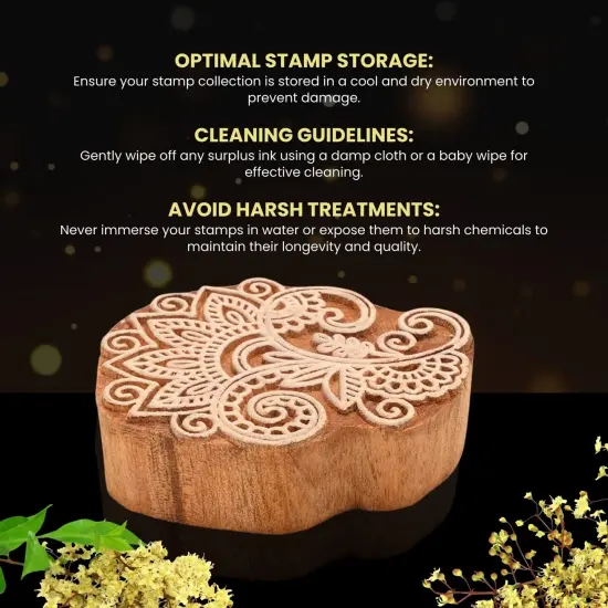 Wooden Printing Stamps Wood Block Stamps for Crafting Handcarved Indian Textile Printing Blocks for Henna Tattoo Saree Border Scrapbooking Clay, Pottery Stamps Mandala Paisley Shapes {4}