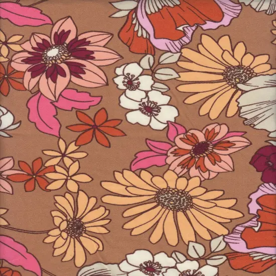 1 Yard 100% Polyester CEY Floral/Flower Print Fabric, 58/59&Prime; Wide CARAMEL {1}