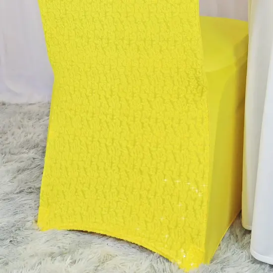 1 Piece Canary Yellow Sequin Spandex Chair Cover Stretch Fit Banquet Style {4}