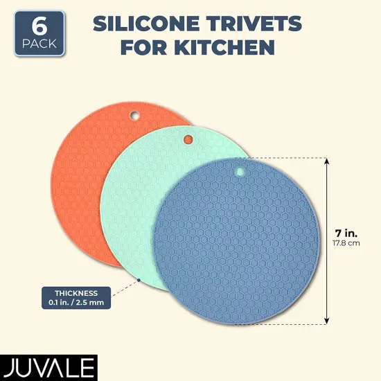 6 Pack Silicone Trivets for Hot Pots and Pans, Round Heat Resistant Multifunctional Mat for Kitchen Countertop (3 Colors, 7 Inches) Multicolor {4}