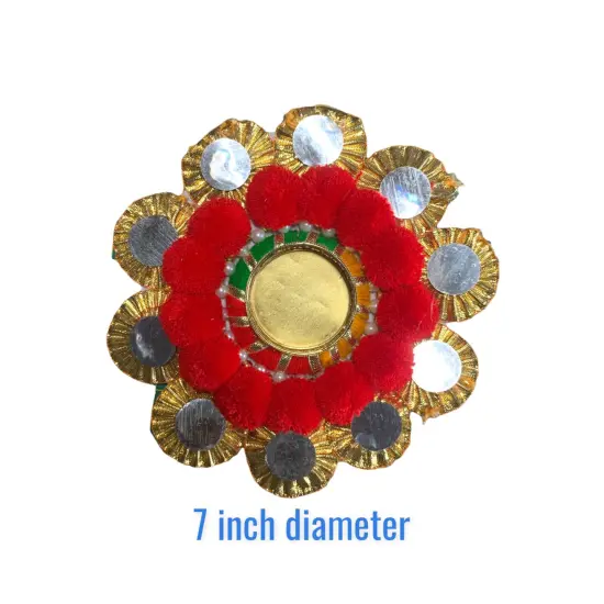 2 Ct Rangoli Mat with Tea Light Candle Holder for Diwali Christmas Onam Pongal Decorations Pompom Rangoli Floor Home Temple Table Decor - Indian Traditional Deepawali Housewarming Gift (2 Pcs) {5}