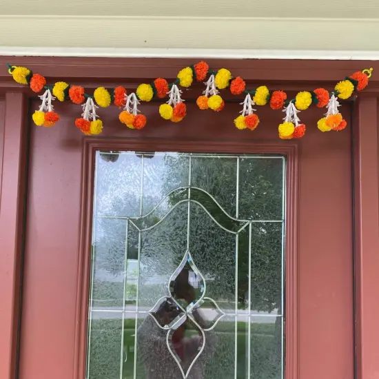 Marigold Tuberrose Door Toran Hanging Valance Festival Marigold Garland Window Indoor Outdoor Decor Bandarwal Pooja Decor Wedding Favor Diwali Decor {2}