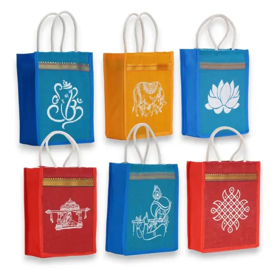 4ct Jute Bag Indian Wedding Favor Puja Return Gifts Burlap Gift Bags Eco-friendly Tote Bag Pooja Favors {2}