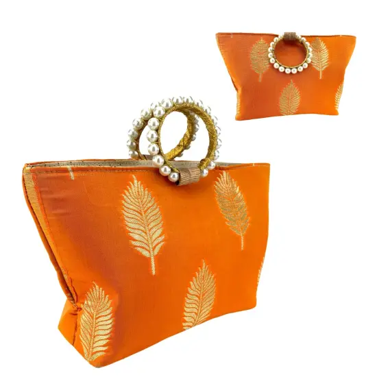Eid Gift, Silk Hand Bag, Nikah Favor, Indian Muslim Punjabi Wedding Favor, Diwali Gift Bag, Diwali Favor, Diwali Gift, Housewarming Favor, Orange {1}