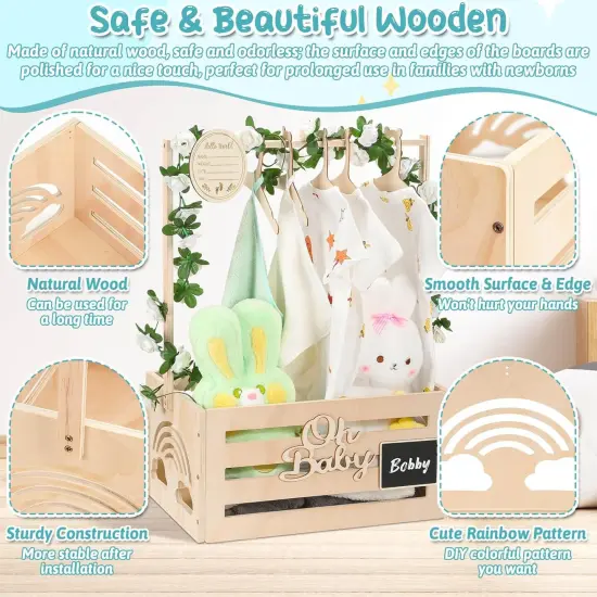 Wooden Baby Shower Crate Closet, Baby Shower Basket with Name Plate (Small Size) {5}