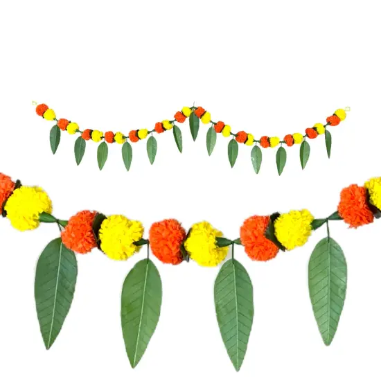 5 Feet Marigold Mango Leaf Door Toran Hanging Valance Festival Garland Indian Wedding Decor Indoor Outdoor Bandarwal Pooja Decor Diwali Decoration {3}