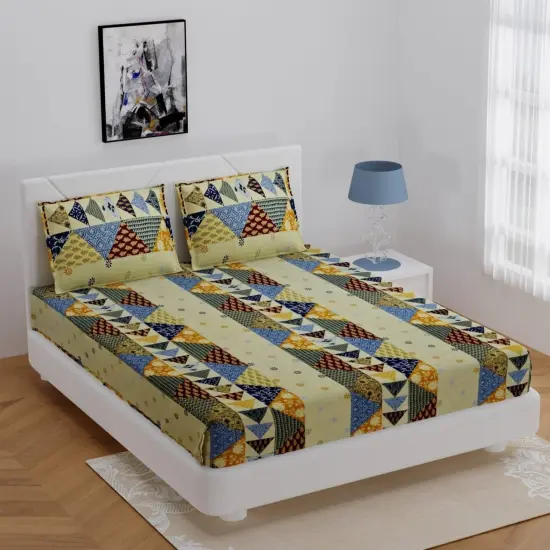 100% Cotton Sheets Indian Ethnic 3-piece Fitted Sheet Set 180 Thread Count 16 Inch Deep Pocket Premium Quality with Soft Pillowcases (king Queen Twin) {6}