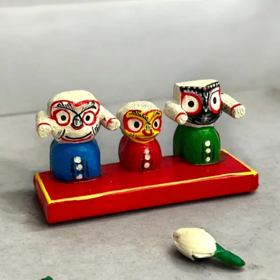 Lord Jagannath Balabhadra Subhadra Idol for Home Decor Car Dashboard Mandir Puja Office Table Showpiece - Gifting Item Navratri Golu Dolls {1}