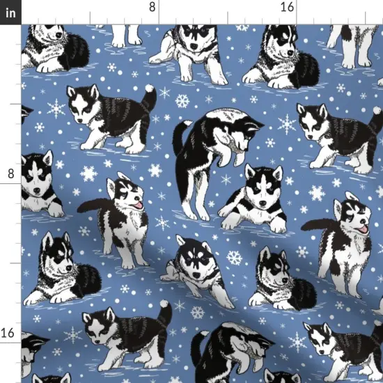 Various Fabrics by the Yard or Fat Quarter Husky Puppies Snowflakes Puppy Dogs Snow Sled Friend Custom Printed Fabric by Spoonflower {2}