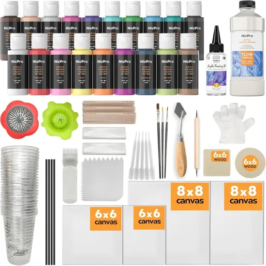 Acrylic Pouring Kit, Artist Starter Supplies Including 19 Colors Acrylic Paints {1}