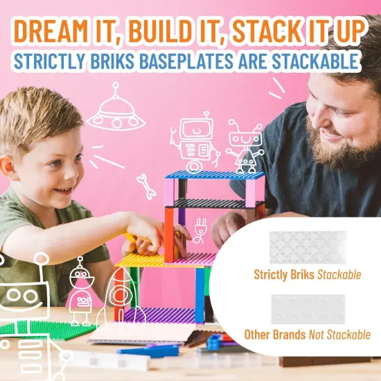 Strictly Briks Classic Stackable Baseplates, Building Bricks For Towers, Shelves, and More, 100% Compatible with All Major Brands, White, 4 Base Plates & 30 Stackers, 6x6 Inches, Ages 3-14 {5}
