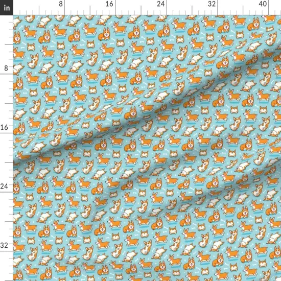 Various Fabrics by the Yard or Fat Quarter Corgi, Lovers, Pet, Dog, Cartoon, Puppies, Dogs, Mint, Blue, Orange Custom Printed Fabric by Spoonflower {1}