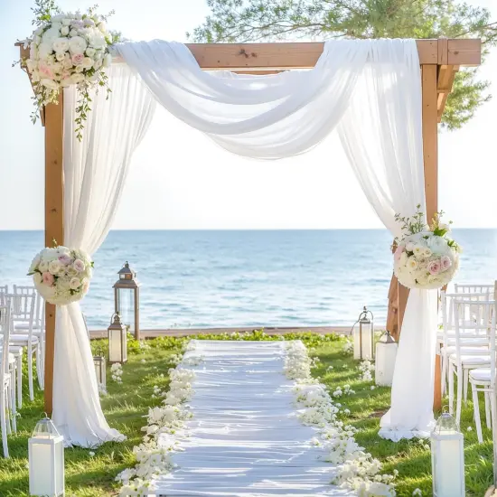 Wedding Arch Draping Fabric &ndash; 2 Panels Sheer Backdrop Curtain 28"x19Ft for Ceremony & Party Decor {2}