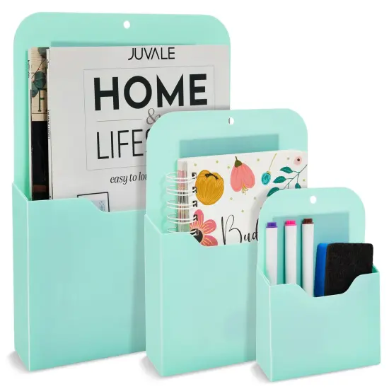 3 Piece Magnetic File Holder for Refrigerator, Organizer for Mail, Folders, Pens (Teal, 3 Sizes) {1}