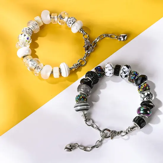 Aipridy Assortment European Large Hole Beads Spacer Beads Rhinestone Craft Beads for DIY Charms Bracelet Jewelry Making (Black-White) {3}