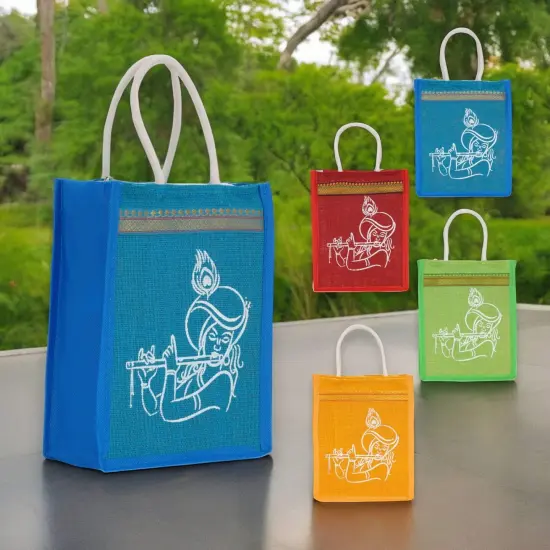 4ct Jute Bag Indian Wedding Favor Puja Return Gifts Burlap Gift Bags Eco-friendly Tote Bag Pooja Favors {7}