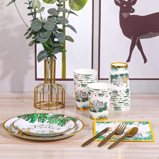 Safari Baby Shower Tableware Set &ndash; Jungle Party Supplies for 24 Guests {3}