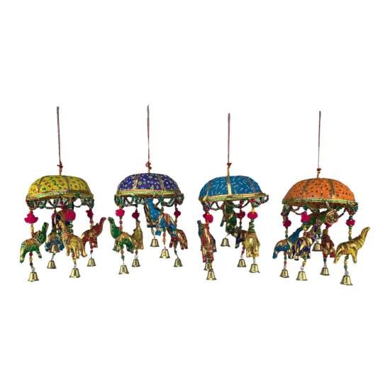 Elephant Umbrella Door Hanging Rajasthani Wall Window Feng Shui Hanging Handicraft Traditional Ethnic Latkan Toran with Tokri for Home Office Decor Decorative Ornament Party Decor Yellow {3}