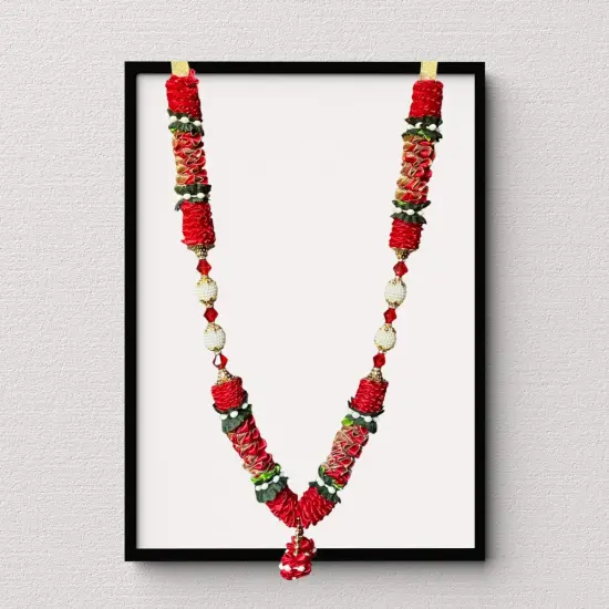 1 ct. Indian Garland Haar Mala 16 Inch God Goddess Haar Mala Idol Pooja Item Garland for Photo Frame Idol God Shringar Mala Reusable Satin Mala Temple Decor {3}