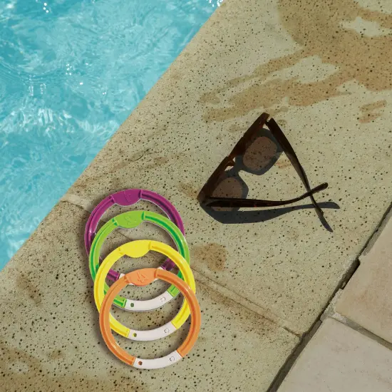 Swim Central Set of 4 Vibrantly Colored Swimming Pool Dive Rings 6.25" Yellow {4}