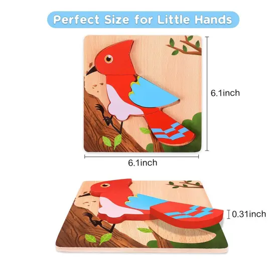 Magifire Wooden Puzzles, Set of 6 Montessori Style Toys for 12M+, Baby Wood Toys with Chunky Pieces with Bag - Butterfly, Bee, Woodpecker, Bear, Car, Turtle {5}