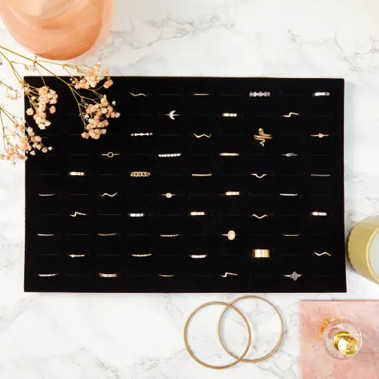 5-Pack 100 Slots Velvet Ring Insert Display Tray - Foam Holder Organizer for Storage Box and Selling Jewelry (13 x 9 In, Black) {3}