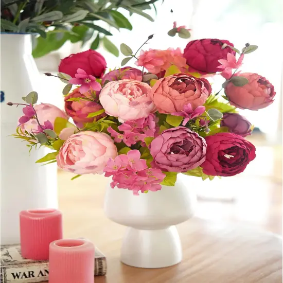 Artificial Peonies & Hydrangeas Bouquet &ndash; Silk Floral Centerpiece for Wedding & Home Decor {4}