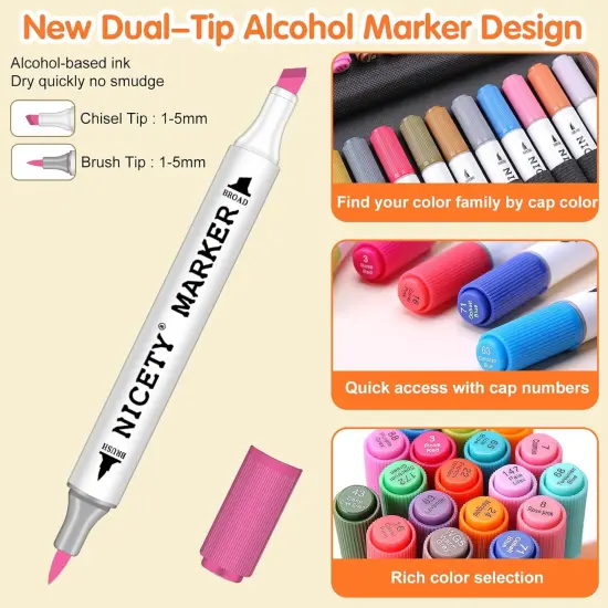 120 Colors Alcohol Markers Brush Tip Set {2}