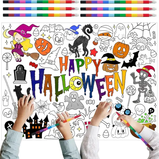 Giant Halloween Coloring Poster with 6 Stacking Crayons {1}