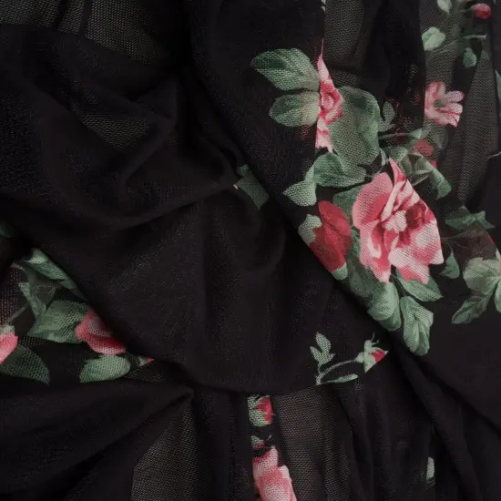 Digital Floral Mesh Fabric Lightweight Sheer Stretch, 56/58&rdquo; Wide Polyester Spandex IVORY {3}