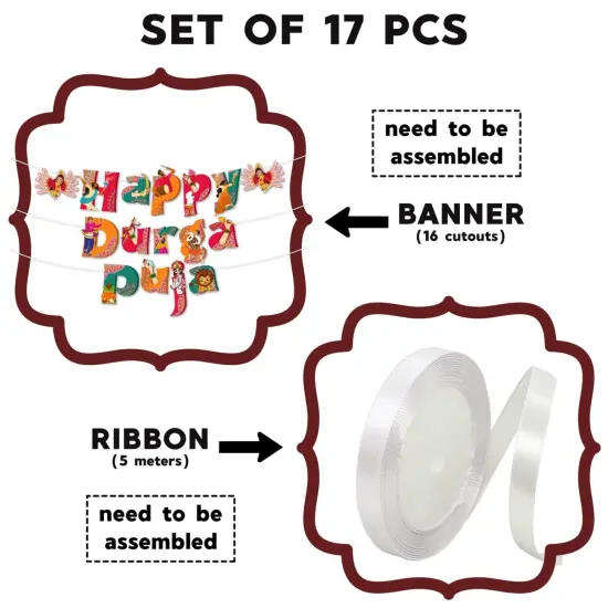 Happy Durga Puja Banner for Hindu Navratri Festival Celebration Bunting Diy Home Temple Indoor Outdoor Decoration Indian Party Supplies Durga Pooja Decor Ideas {5}