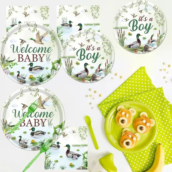 96PCS Mallard Duck Baby Shower Tableware Set - Serve 24 {5}