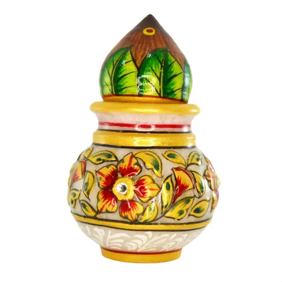 White Marble Kalash Indian Mini Mangal Kalash Decorated Coconut for Wedding Shagun Decorative Nariyal for Wedding Pooja Indian Festival Housewarming Gifts (3 Inches) {5}