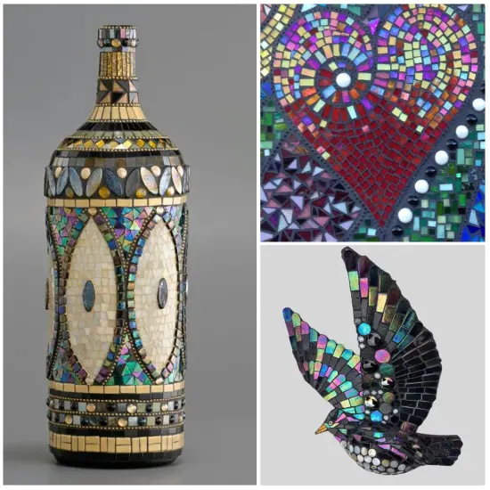 LITMIND Iridescent Glass Mosaic Tiles for Crafts, 240 Pieces 5 Shapes Mixed Stained Glass Sheets, Mosaic Kits for Adults (Iridescent White) {2}