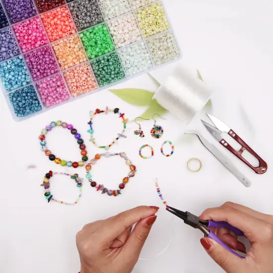 EuTengHao 6000pcs Glass Seed Beads Small Craft Beads for DIY Bracelet Necklaces Crafting Jewelry Making Supplies with Two 0.8mm Clear Bracelet String (4mm, 250 Per Color, 24 Colors) {4}